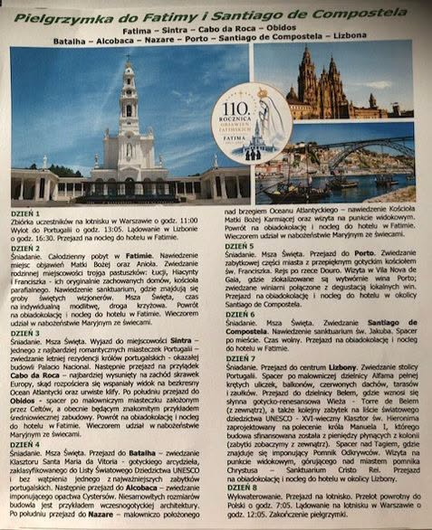 Informacja o pielgrzymce do Fatimy i Santiago de Compostela - informacje szczegółowe